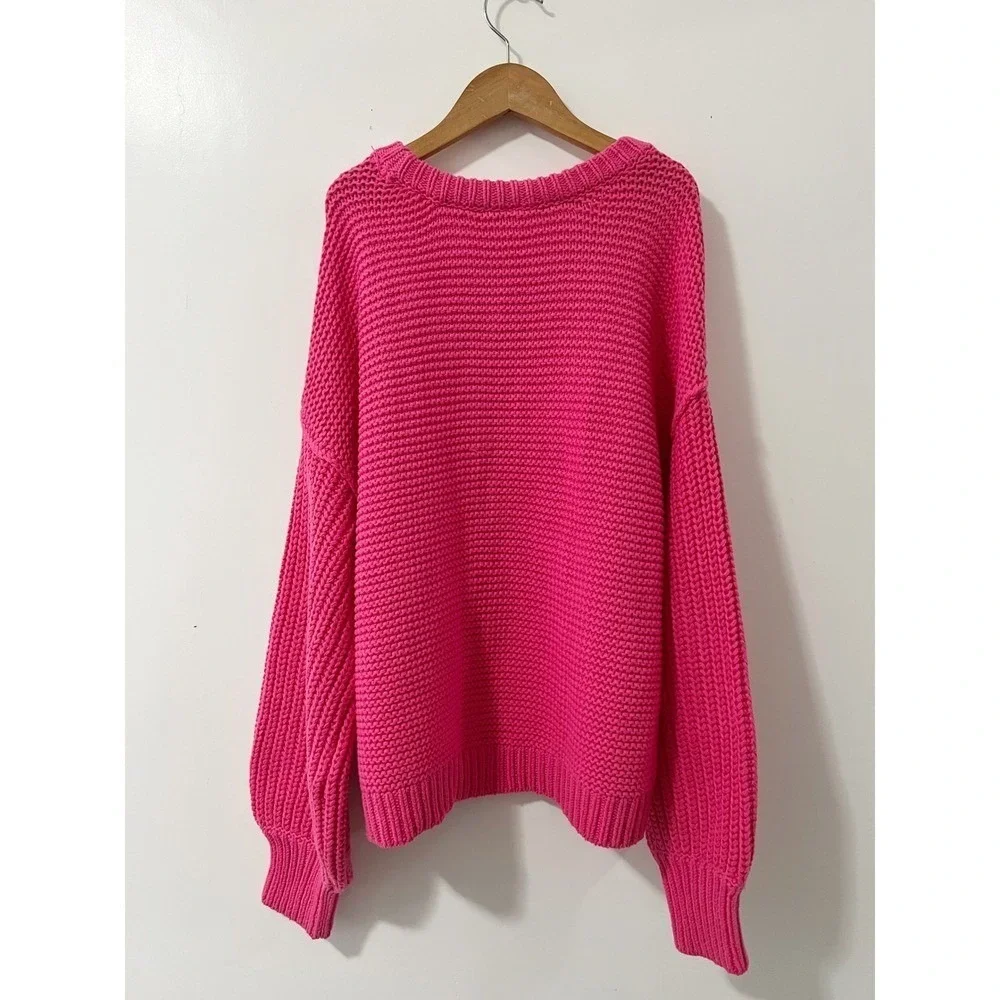 Free People On A Boat Cable Knit Sweater Pink Oversized‎ Cotton Blend Womens S